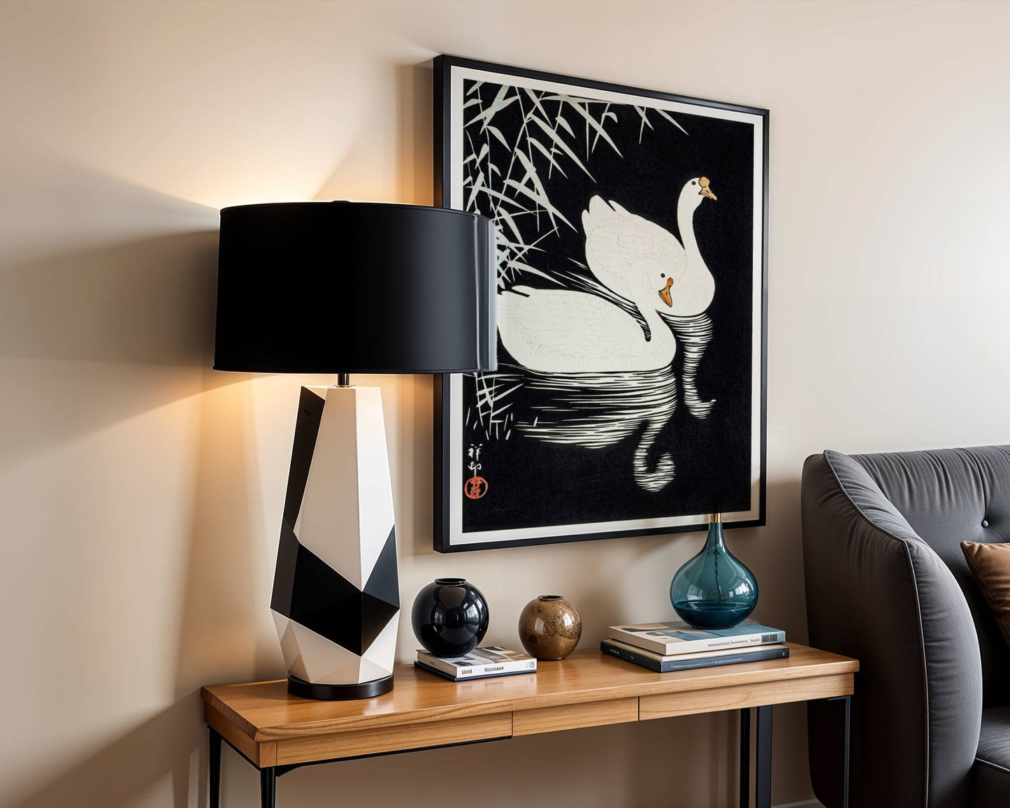 White Geese, Wabi Sabi wall art, Japandi wall art: Beautiful housewarming gift!