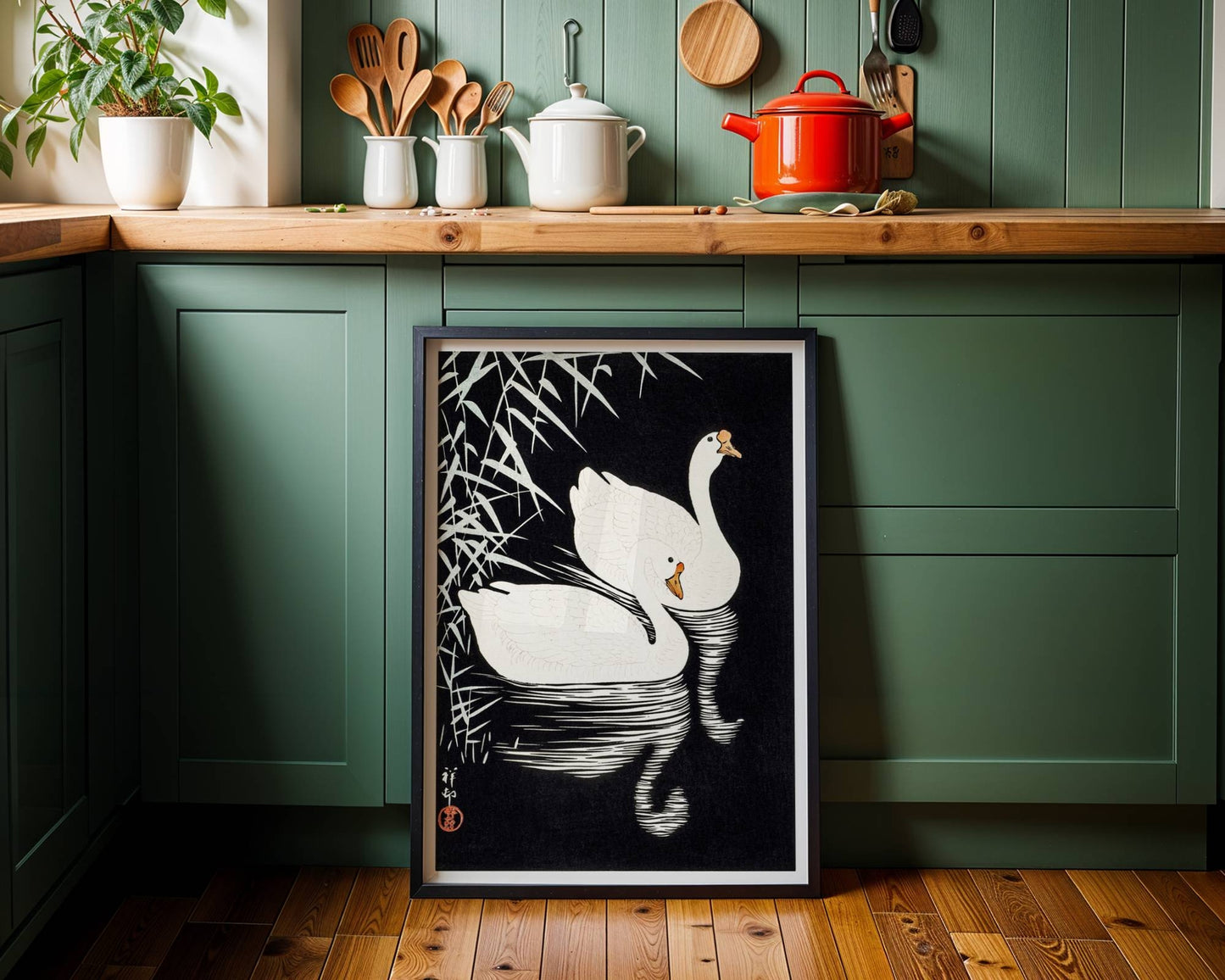 White Geese, Wabi Sabi wall art, Japandi wall art: Beautiful housewarming gift!