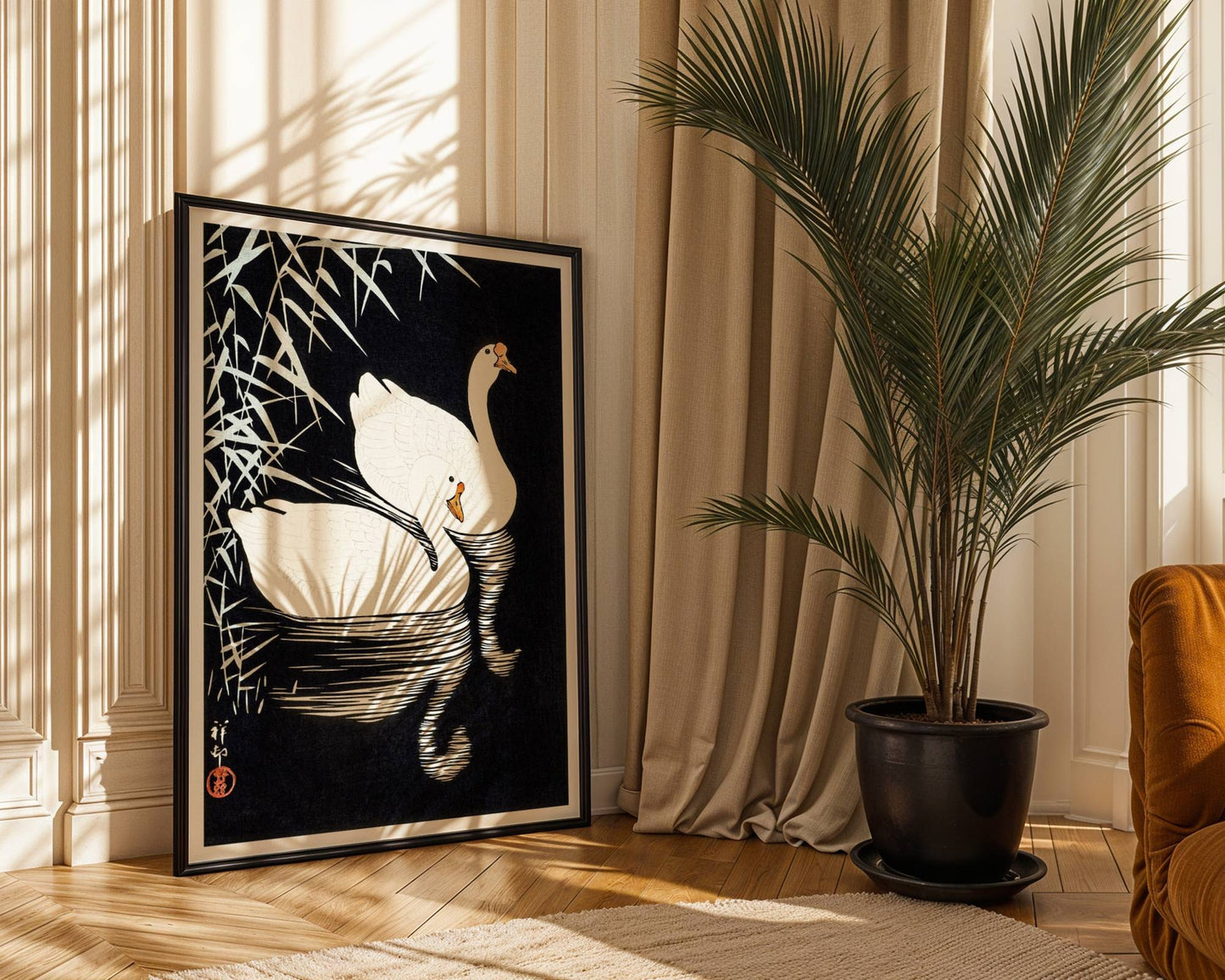 White Geese, Wabi Sabi wall art, Japandi wall art: Beautiful housewarming gift!