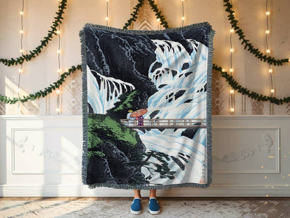 Shiragumo Waterfall: Throw Blanket, Woven Blanket, Tapestry Blanket, Woven Throws, Japanese Woodblock Print, Picnic Blanket, Housewarming Gift (Copy)