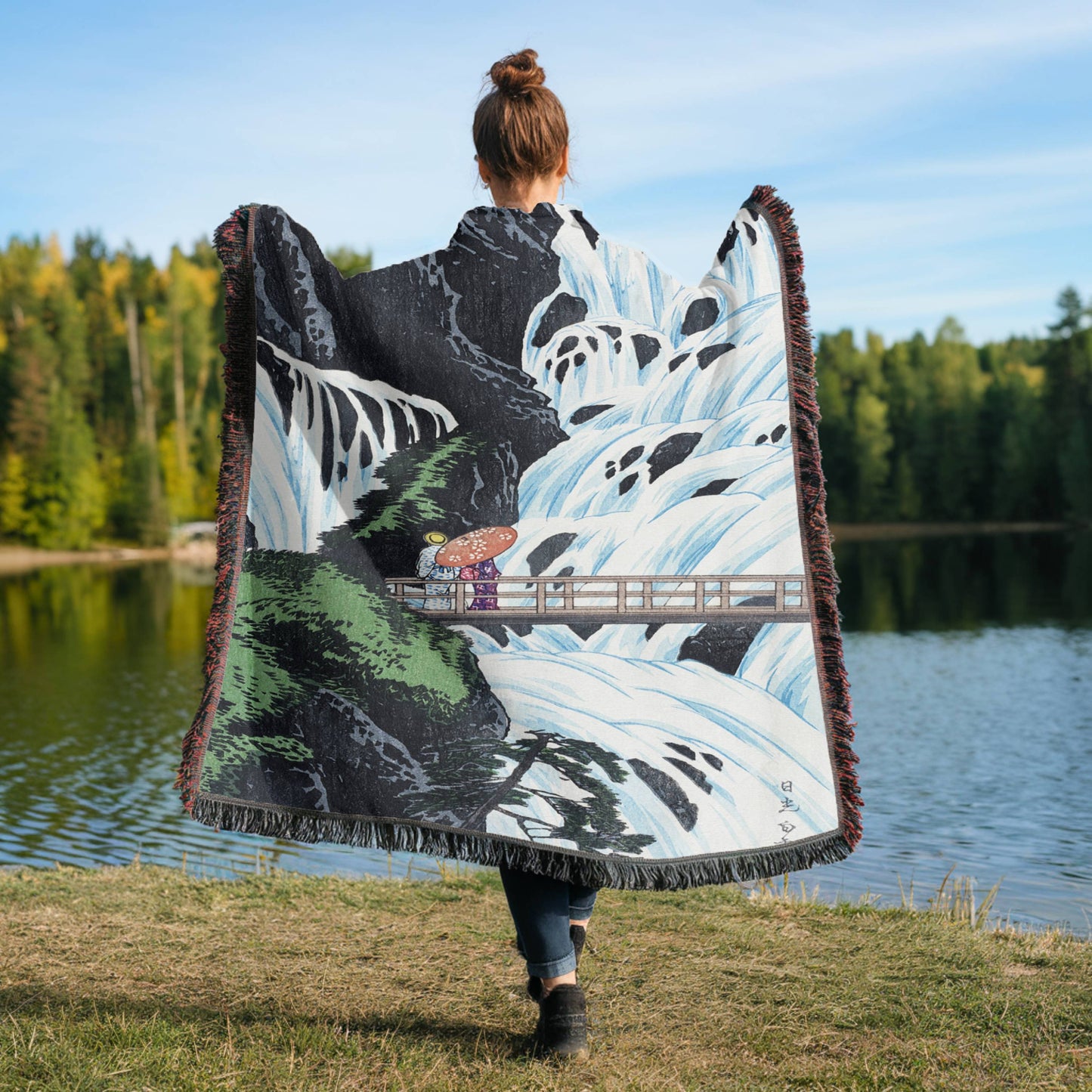 Shiragumo Waterfall: Throw Blanket, Woven Blanket, Tapestry Blanket, Woven Throws, Japanese Woodblock Print, Picnic Blanket, Housewarming Gift (Copy)