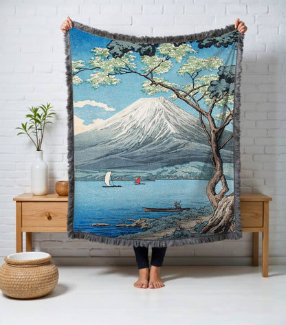 Mt Fuji from Lake Yamanaka: Throw Blanket, Woven Blanket, Tapestry Blanket, Woven Throws, Japanese Woodblock Print, Picnic Blanket