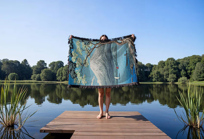 Mt Fuji from Lake Yamanaka: Throw Blanket, Woven Blanket, Tapestry Blanket, Woven Throws, Japanese Woodblock Print, Picnic Blanket