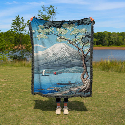 Mt Fuji from Lake Yamanaka: Throw Blanket, Woven Blanket, Tapestry Blanket, Woven Throws, Japanese Woodblock Print, Picnic Blanket