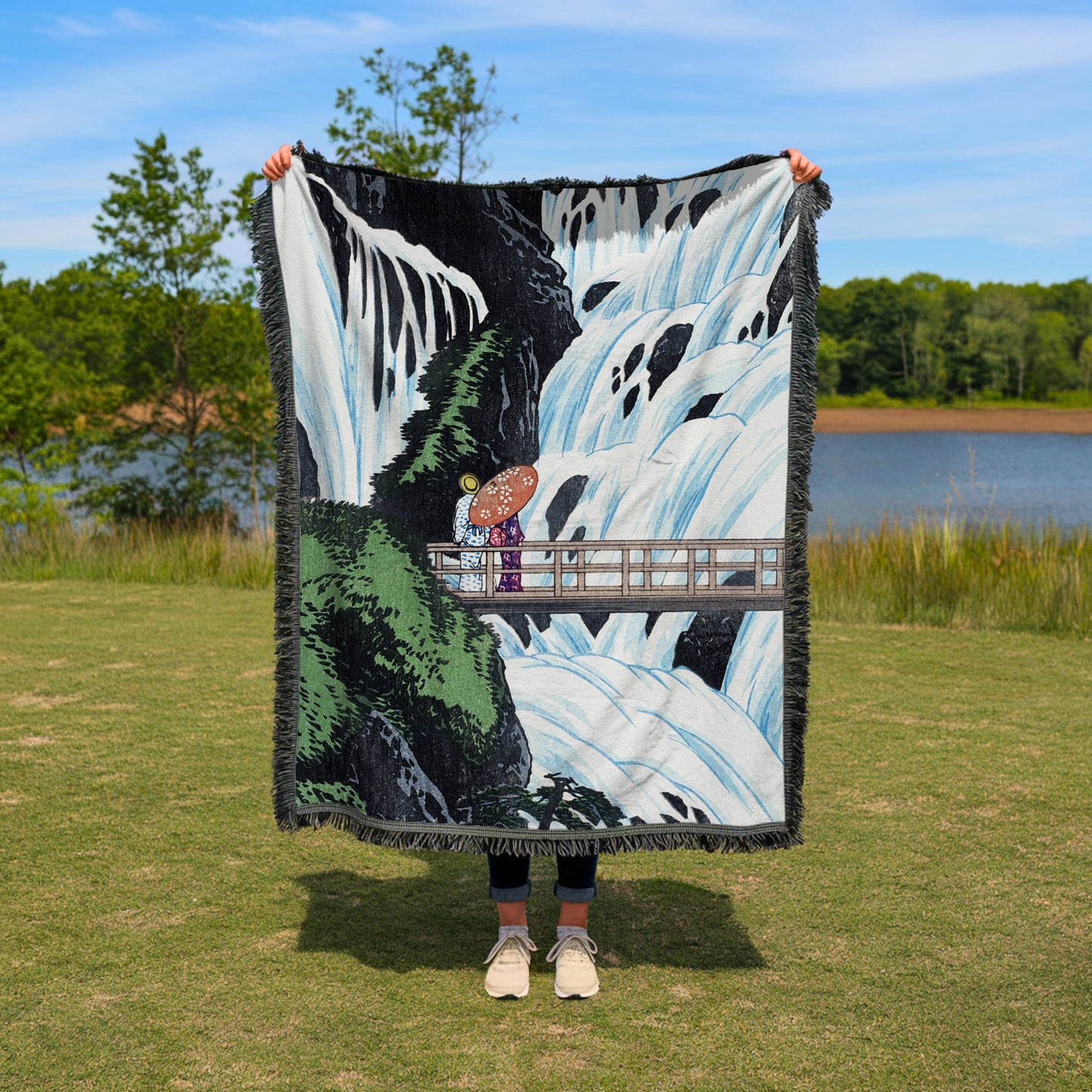 Shiragumo Waterfall: Throw Blanket, Woven Blanket, Tapestry Blanket, Woven Throws, Japanese Woodblock Print, Picnic Blanket, Housewarming Gift (Copy)