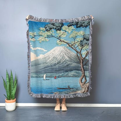 Mt Fuji from Lake Yamanaka: Throw Blanket, Woven Blanket, Tapestry Blanket, Woven Throws, Japanese Woodblock Print, Picnic Blanket