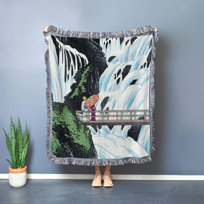 Shiragumo Waterfall: Throw Blanket, Woven Blanket, Tapestry Blanket, Woven Throws, Japanese Woodblock Print, Picnic Blanket, Housewarming Gift (Copy)