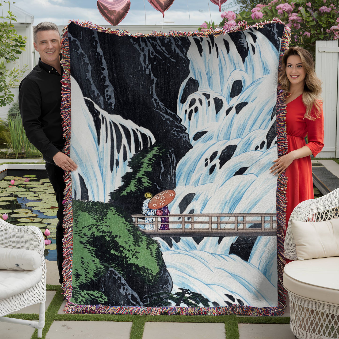 Shiragumo Waterfall: Throw Blanket, Woven Blanket, Tapestry Blanket, Woven Throws, Japanese Woodblock Print, Picnic Blanket, Housewarming Gift (Copy)